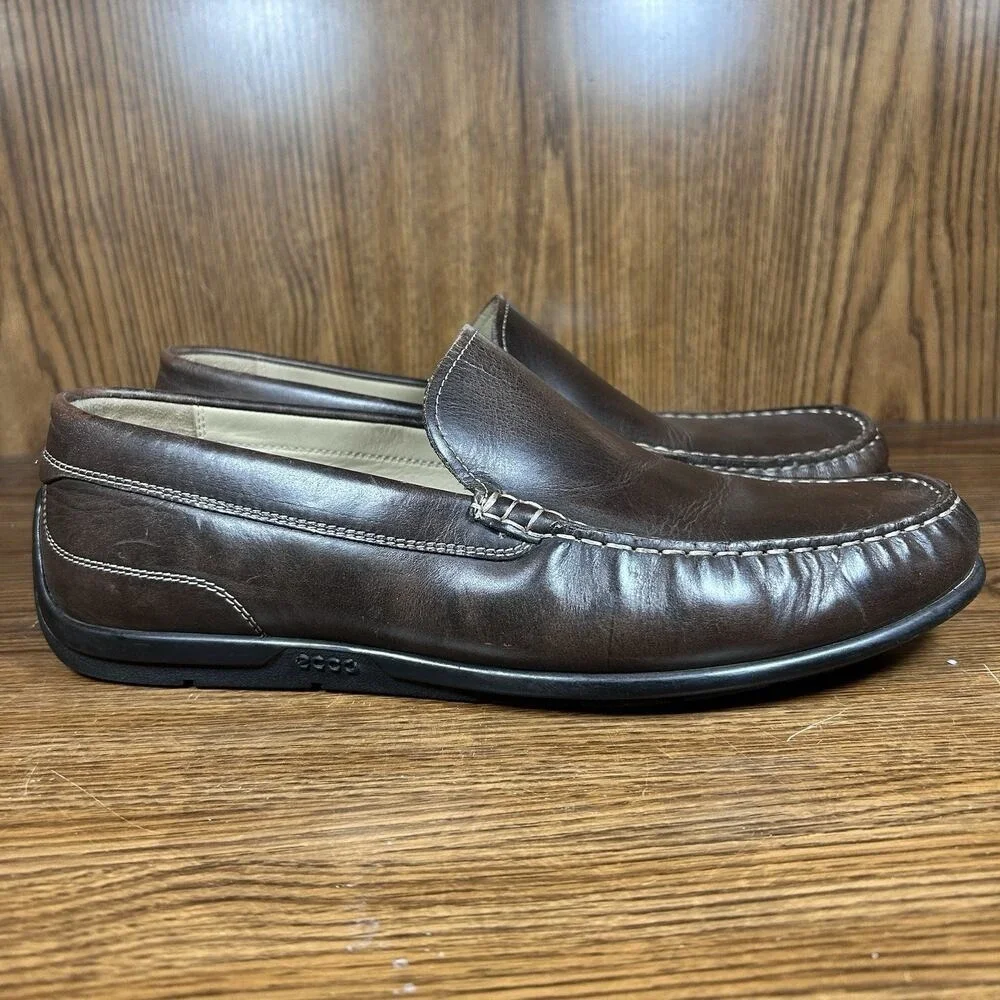 ECCO Leather Driving Loafer Mens Size US 10 Brown Classic Slip On Moc Toe